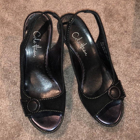 Cole Haan black suede platform sling back Sz6.5 - Picture 2 of 4